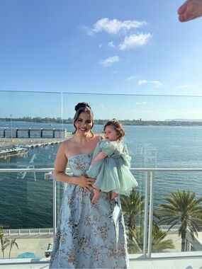 V. Chapman Blue Floral Strapless Gown with Mint Tulle Baby Dress